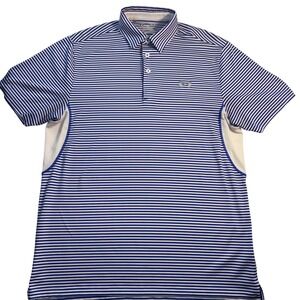 Under Armour Men's Medium Golf Polo Shirt Blue White Stripe Heatgear Loose Fit